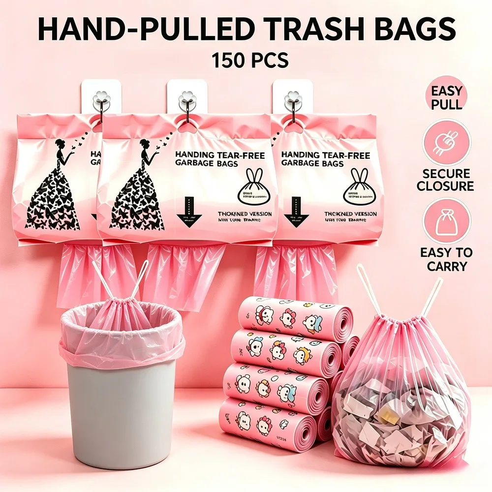 Pink Rose Scented Trash Bags 5-Gallon Sturdy Durable for Bathroom Bedroom Office Fits 15-20L Trash Can 3.5/4/5 Gallon