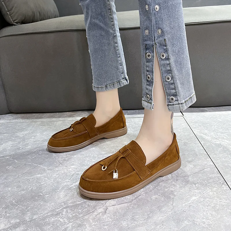 Zapatos Para Mujeres British Single Shoe Women 2023 Autumn New Suede Flat Shoe Soft Leather Loafers Shoe Casual Shoe Women Shoe