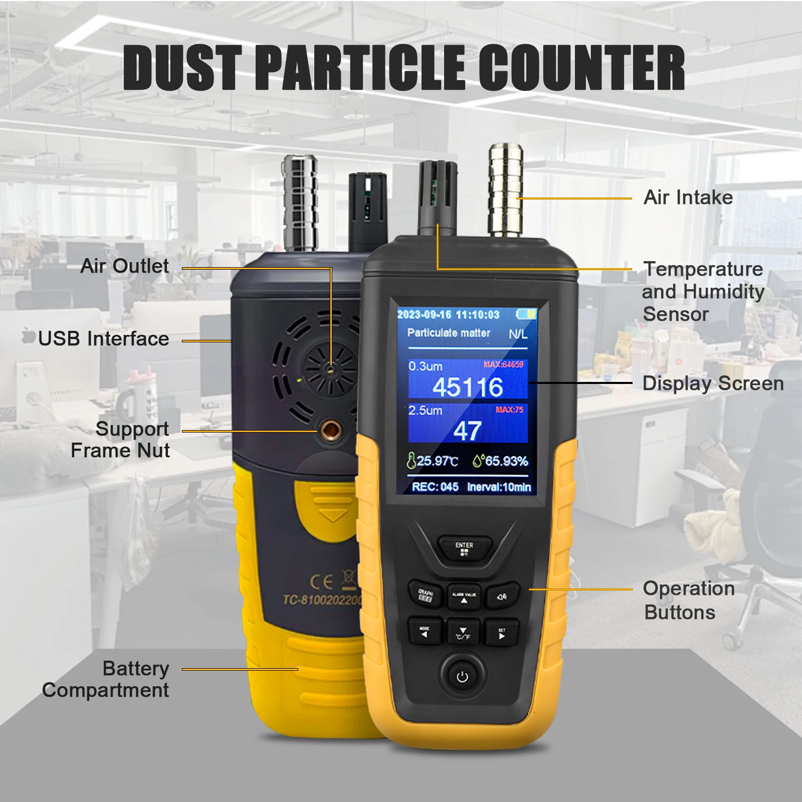 Portable Laser Dust Particle Counter PM2.5 PM10 Sensor 999 Groups Data Logging Temperature Humidity Air Tester