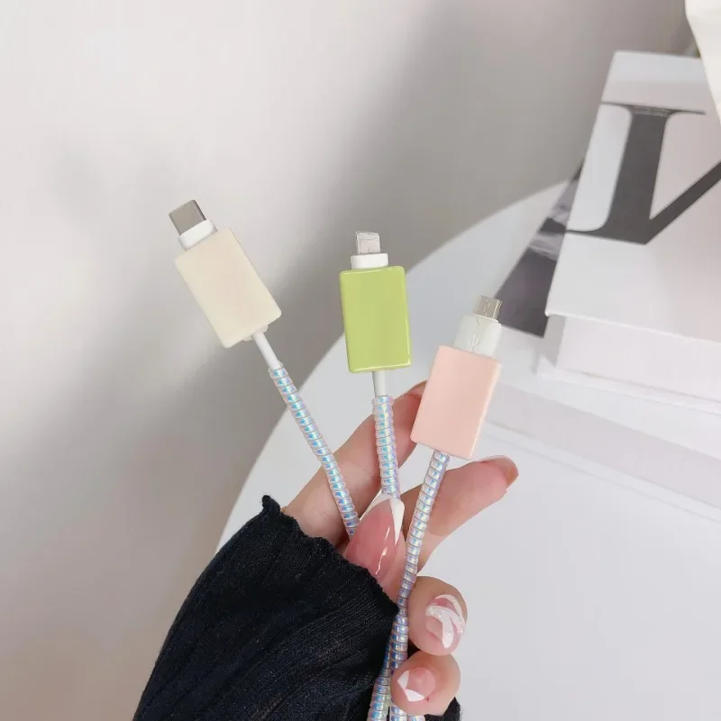 Pelindung kabel bunga warna-warni pelindung pengisi daya lucu Winder kabel Organizer Data Line kabel penutup pelindung untuk iPhone Tipe C