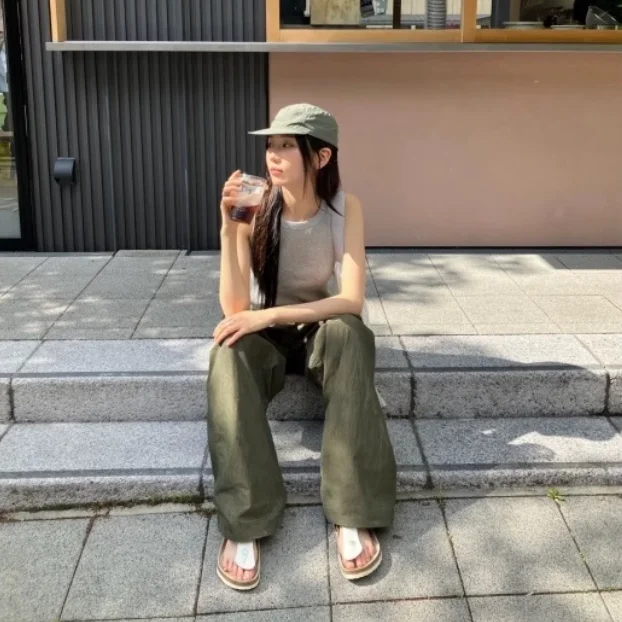 Minceur jambe droite jambe large pantalons décontractés taille haute coréen Sle Faionable couleur polyvalente été 2025 dames Tro...