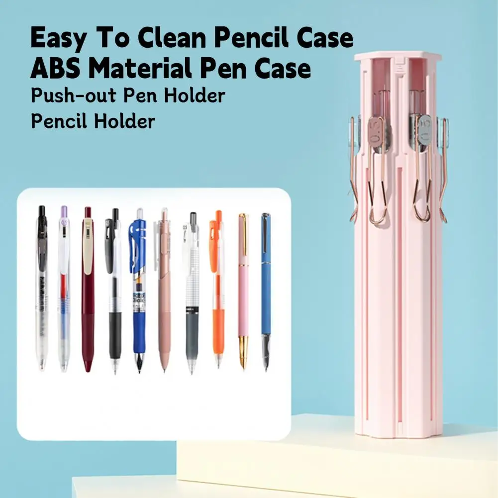 Estuche para bolígrafos de Gel, caja portátil Hexagonal, fácil de limpiar, con tapa de fácil acceso, ranuras para tarjetas, Portalápices para la escuela