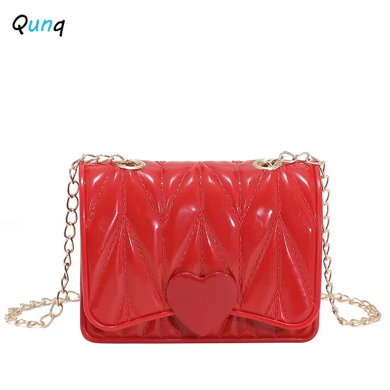 Qunq-Mini bolso cruzado con cadena para niñas, morral transpirable con corazón de melocotón sólido, resistente al desgaste, informal, regalo de vacaciones, novedad de verano, 2023