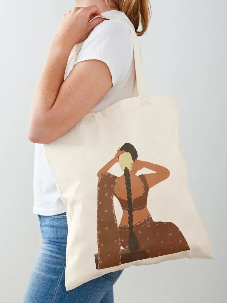 Boho Minimal South Asian Woman Art / Desi, Indian Brown girl Art, Bohemian Wall Art, Home Decor / Tote Bag handbag Tote Bag