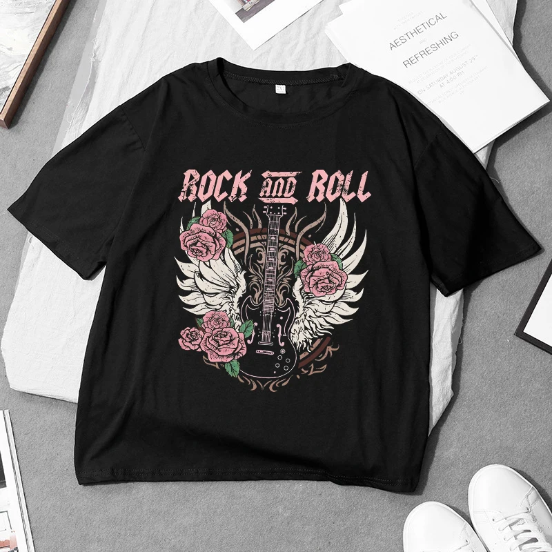 Frauen T-Shirt Mode Kreative Gitarre Muster Druck Goth Vielseitig T Harajuku Ästhetik Y2k Punk Vintage Lustige Streetwear Top