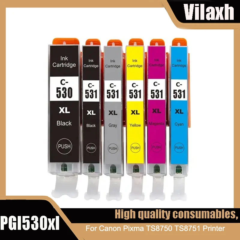 vilaxh PGI530 XL Compatible for Canon CLI 531 PGI 530 Ink Cartridge Ink Cartridge for Canon Pixma TS8750 TS8751 Printer