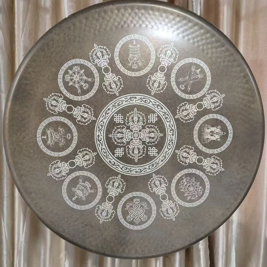 22-28 inch Retro Alloy Gong  with Circle Stand Mindfulness Sound Nickel Alloy Gong for Vibreational Healing Gong Bath Meditation