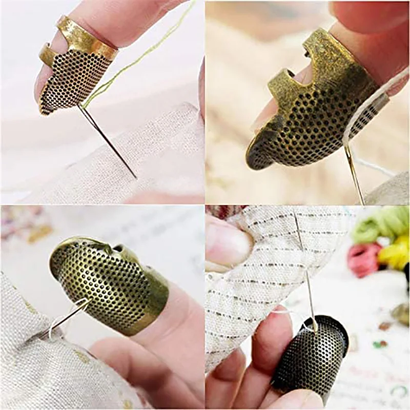 4Pcs Sewing Thimble Finger Protector Retro Fingertip Protector Thimbles Adjustable Finger Metal Protector Pin Sew Accessories