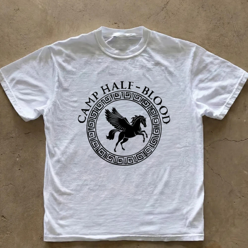 Camp Half‑Blood Pegasus Graphic T‑Shirt Casual Cotton Percy Jackson Greek Mythology Vintage Circle Print Streetwear Novelty Tops