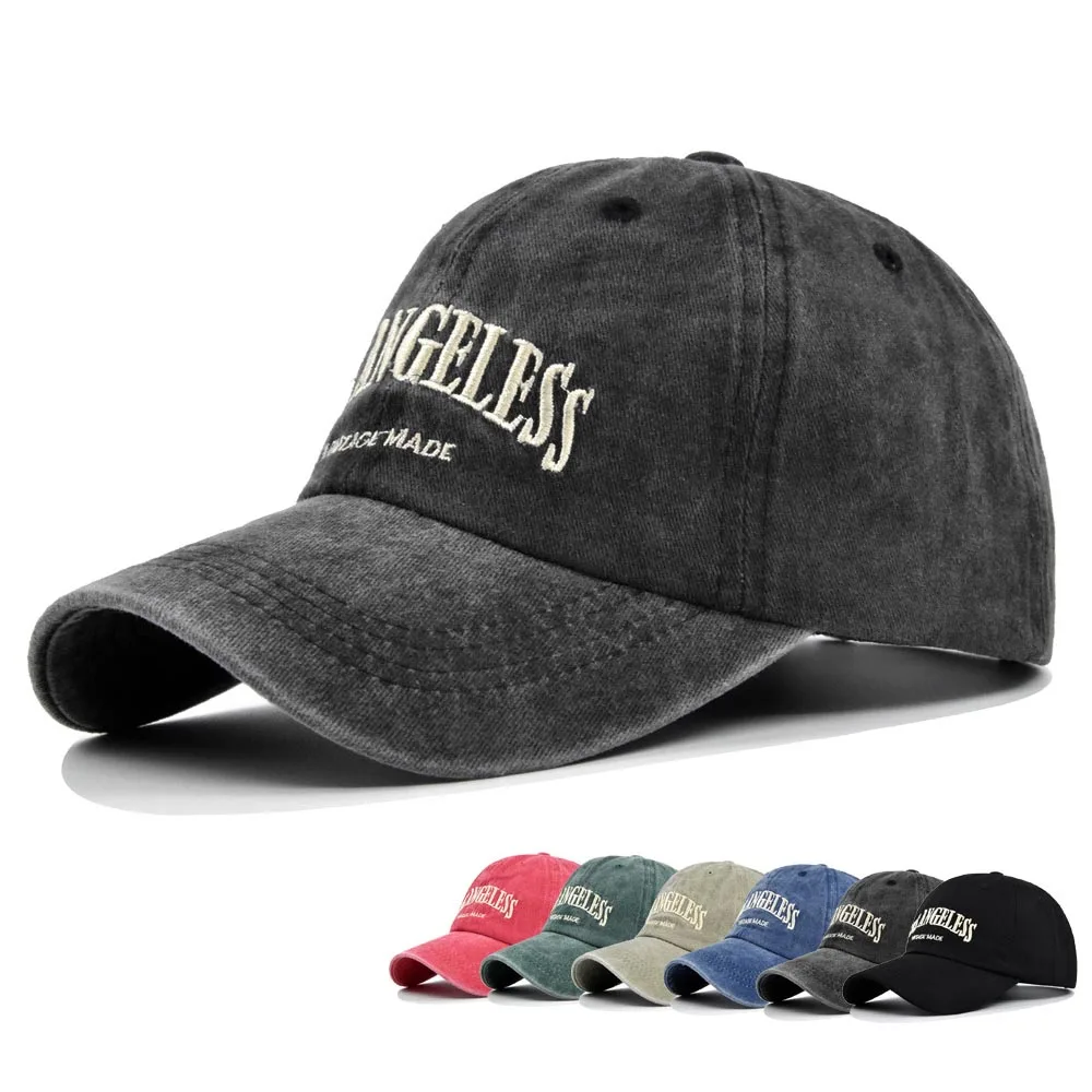 Los Angeles Baseball Cap Men Women Letter Embroidered Hip Hop Hats Vintage Wash Cotton Soft Top Sun Visor Hats Unisex Casual Cap