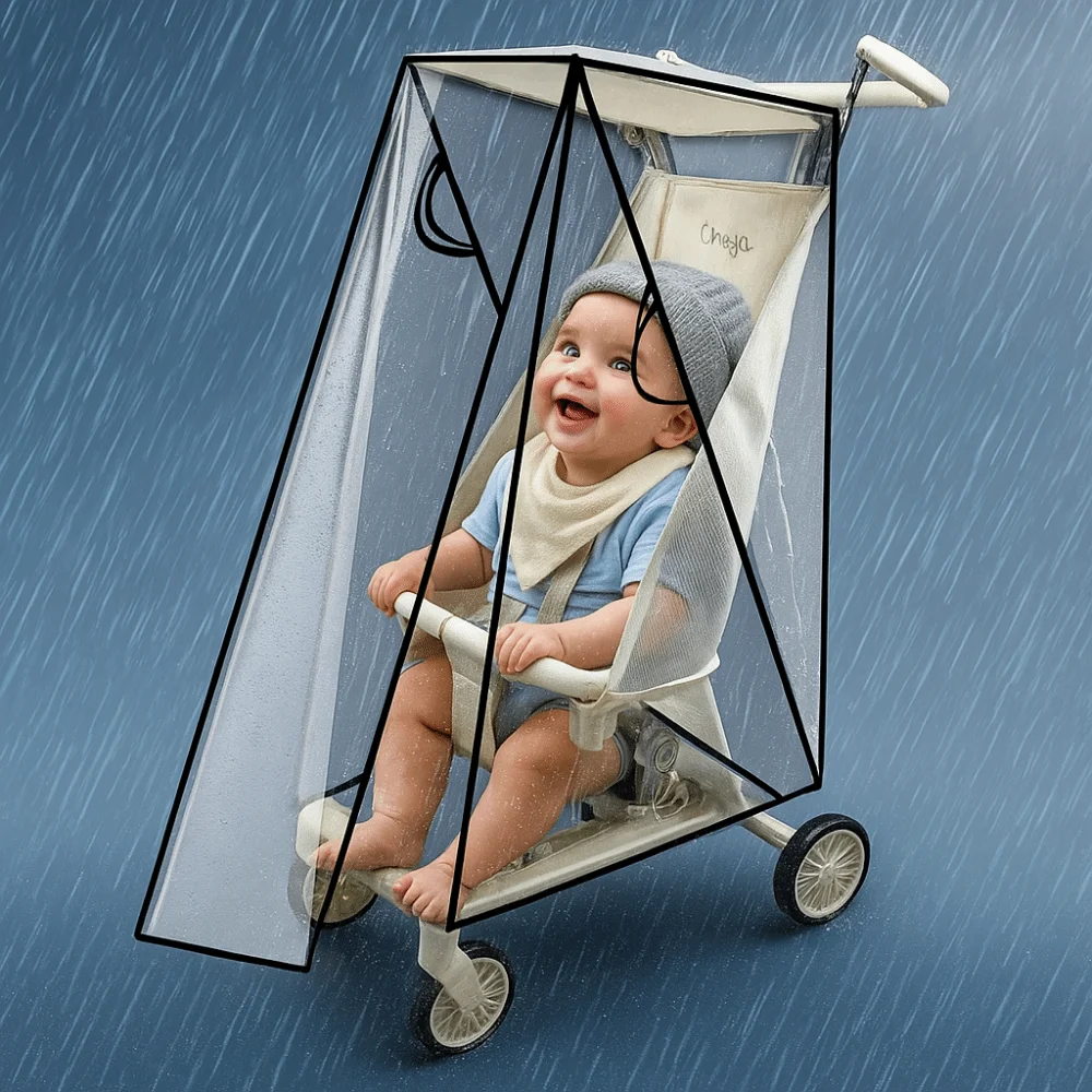 Paraguas transparente para cochecito de bebé, cubierta impermeable a prueba de viento, bolsillo impermeable, cubierta para lluvia, escudo protector