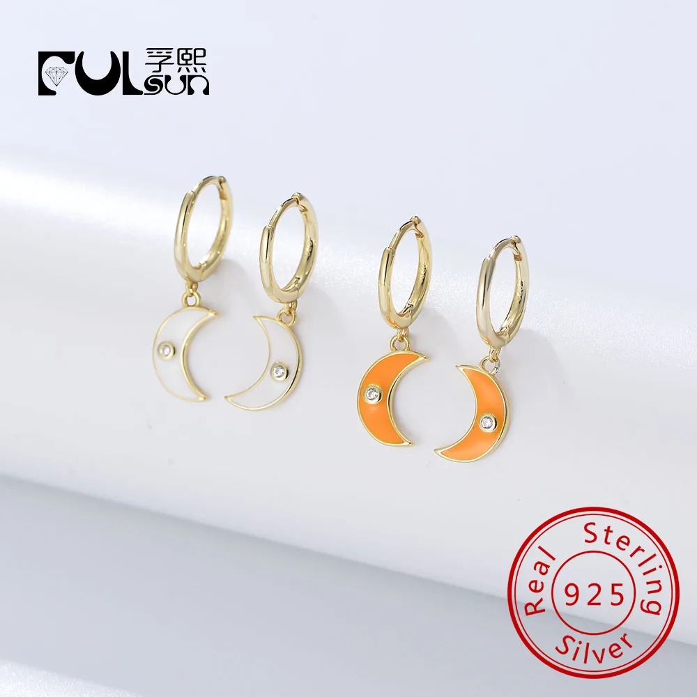 

Модные эмалированные серьги-обнимашки из стерлингового серебра 925 пробы с позолотой 14 карат и фианитом Huggies для женщин