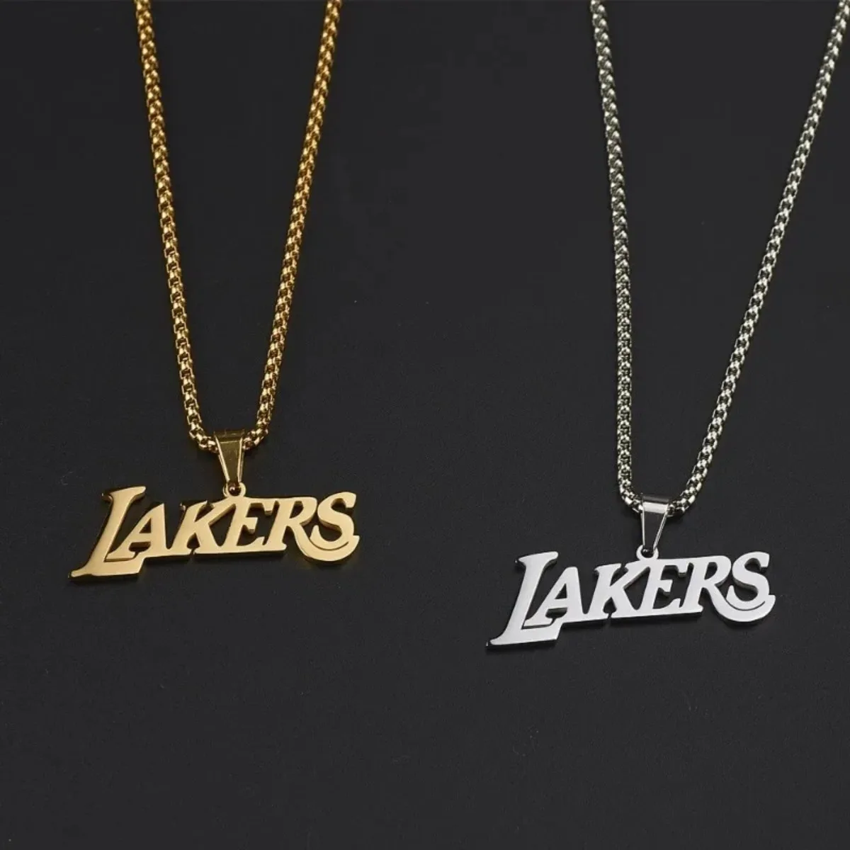 LAKERS Commemorative Logo Pendant Necklace, Titanium Steel Unisex Jewelry for Basketball Super Fans