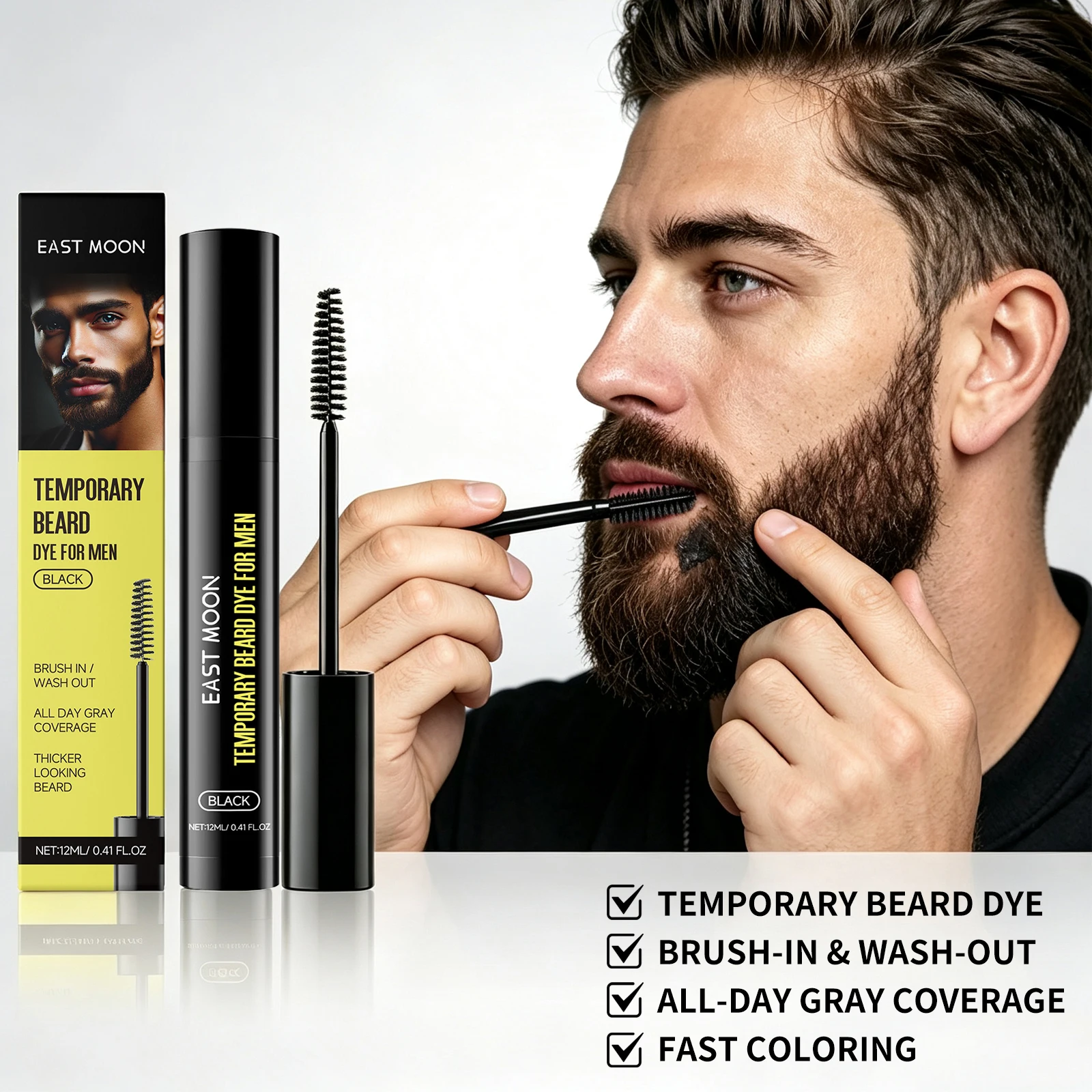 East Moon Temporary Beard Dye Filler For Beard And Eyebrows Black Gentle Shaping Portable Natural Gray Coverage Fast Coloring