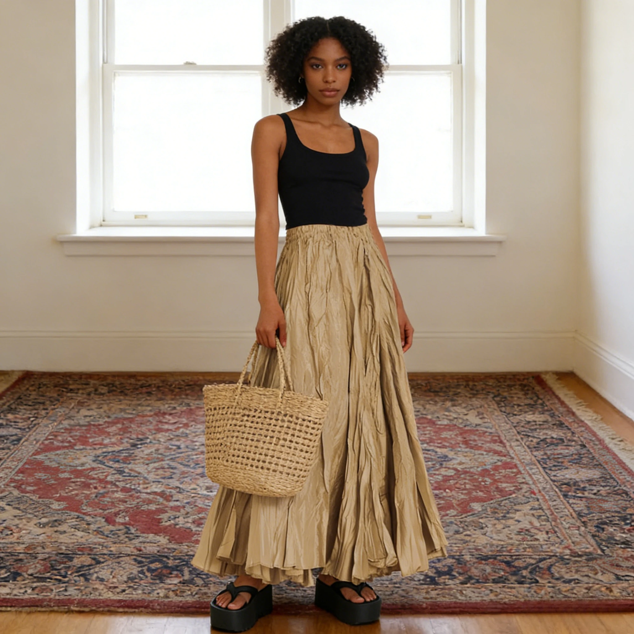 

Floor Length Skirts Women Skirt A Line Elastic Waist Solid Pleated Casual Loose Elegant Splice Y2k Streetwear Work 2026 Spring