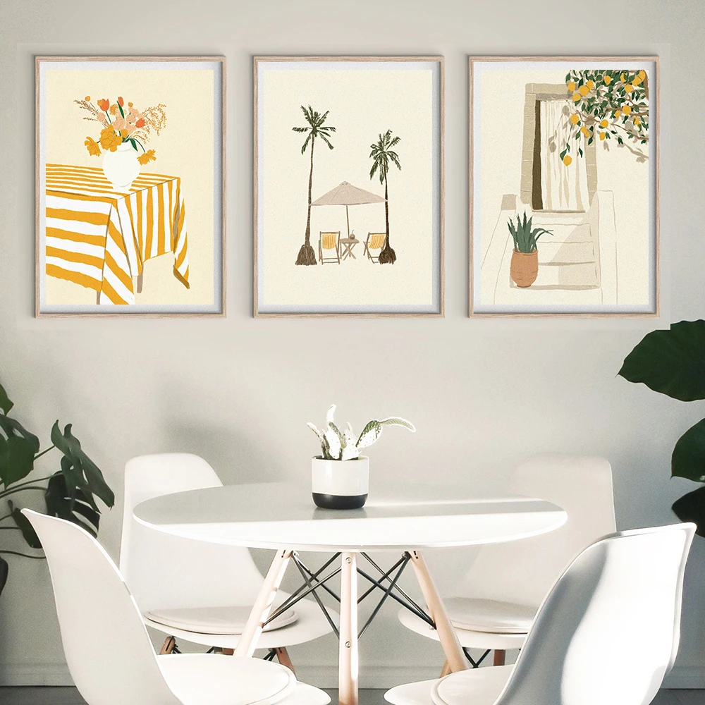 Fruit Lemon in Vase Wall Art Canvas Painting Nordic Posters and Prints Holiday Summer Under the Palms Pictures Living Room Decor