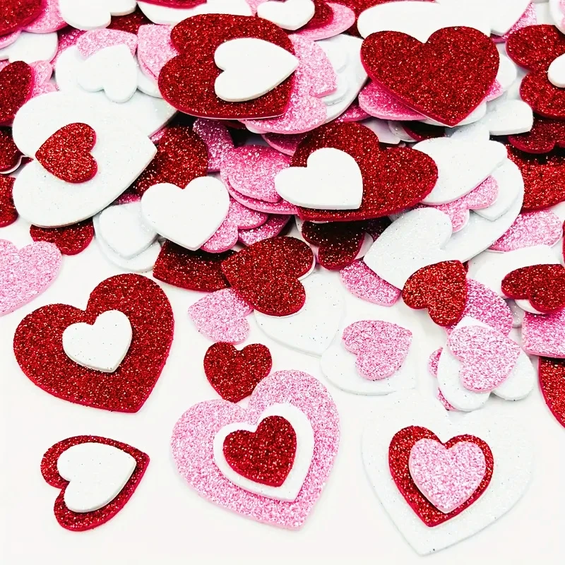 240 Stück glitzernde Herz-Aufkleber, selbstklebende Schaumstoff-Aufkleber für Valentinstag, Geschenk, Liebesaufkleber, Kinder, Kunsthandwerk, Party-Dekoration