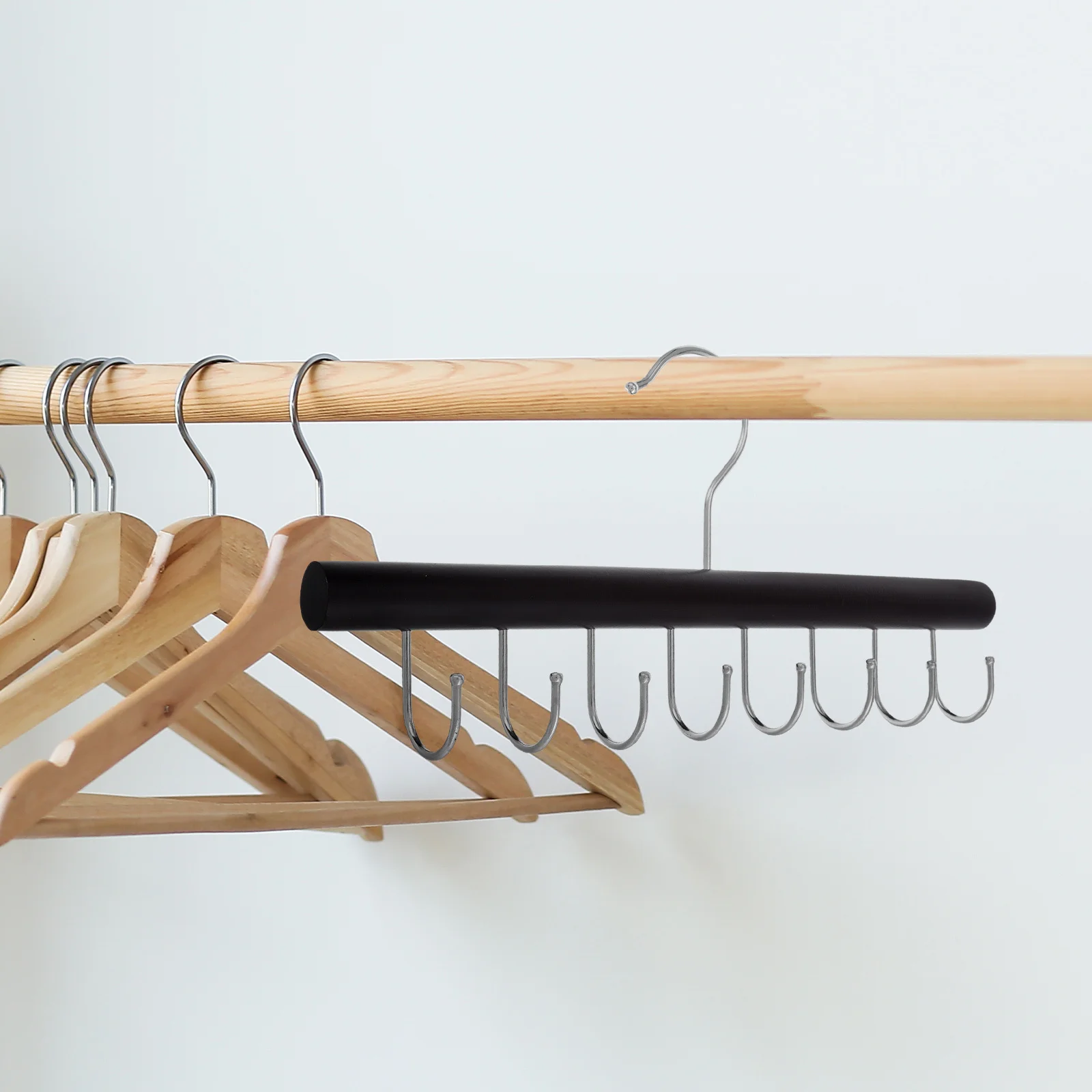 

Multifunctional Solid Wood Hanger Belt Tie Organizer Closet Hook Rack for Scarves Pants Bags Storage Space-Saving