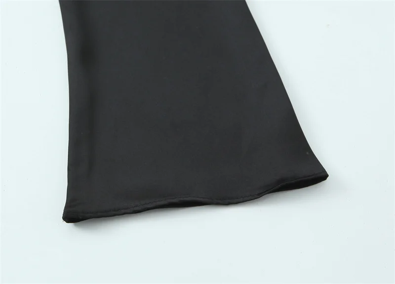 قميص نسائي 2025 خريف جديد وصول أسود طويل الأكمام الساتان الملمس مثير الخامس الرقبة قميص مع وشاح الديكور أنيقة #6