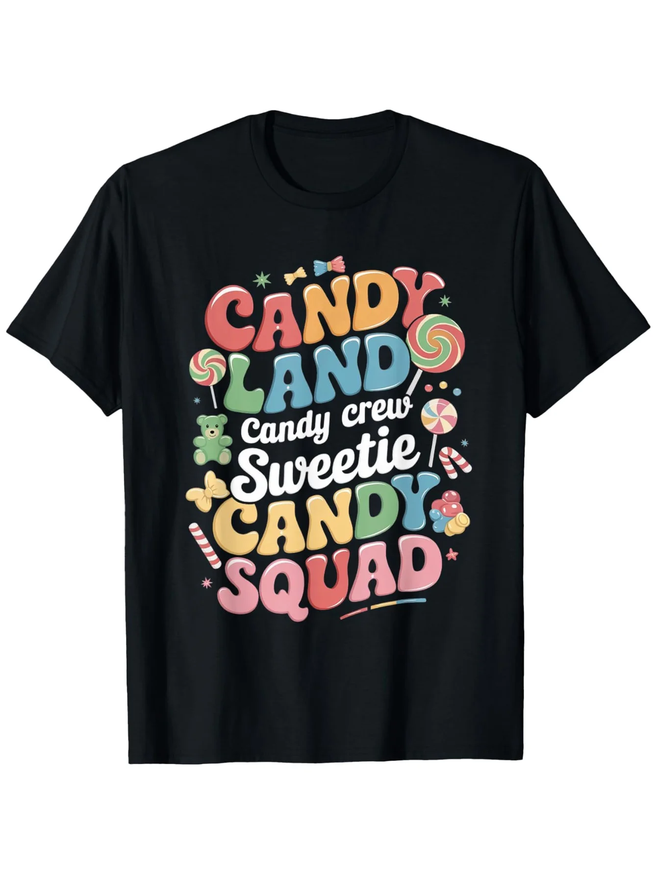 تي شيرت Candy Land Crew - 100% قطن، S-XXXL، أسود، هدية للعطلات/عيد الميلاد