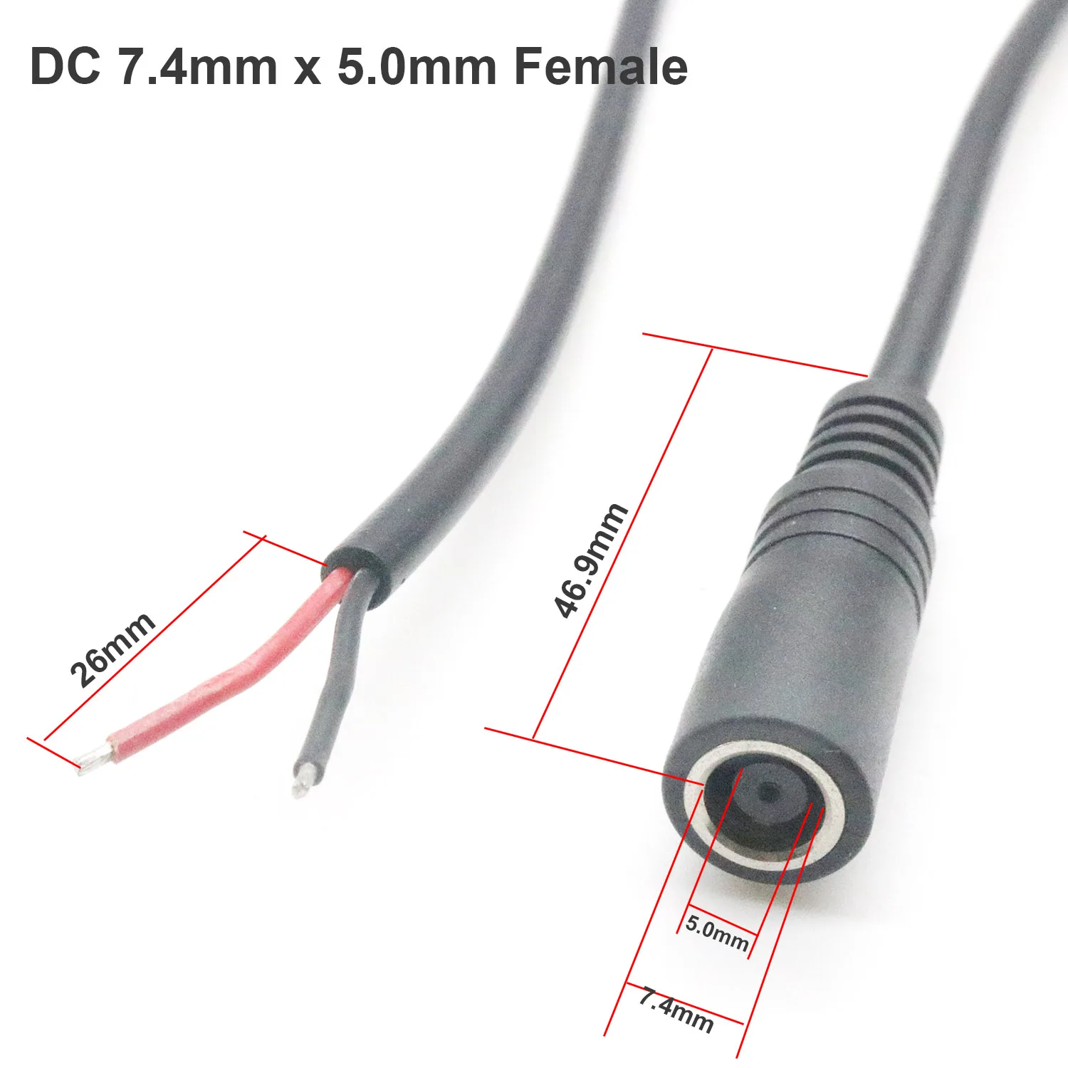 1pc DC Power 7.4mm X 5.0mm Female Jack to Bare Tinned Wire 18AWG 30cm Cable Laptop CCTV Camera LED Strip Light Solar Panel