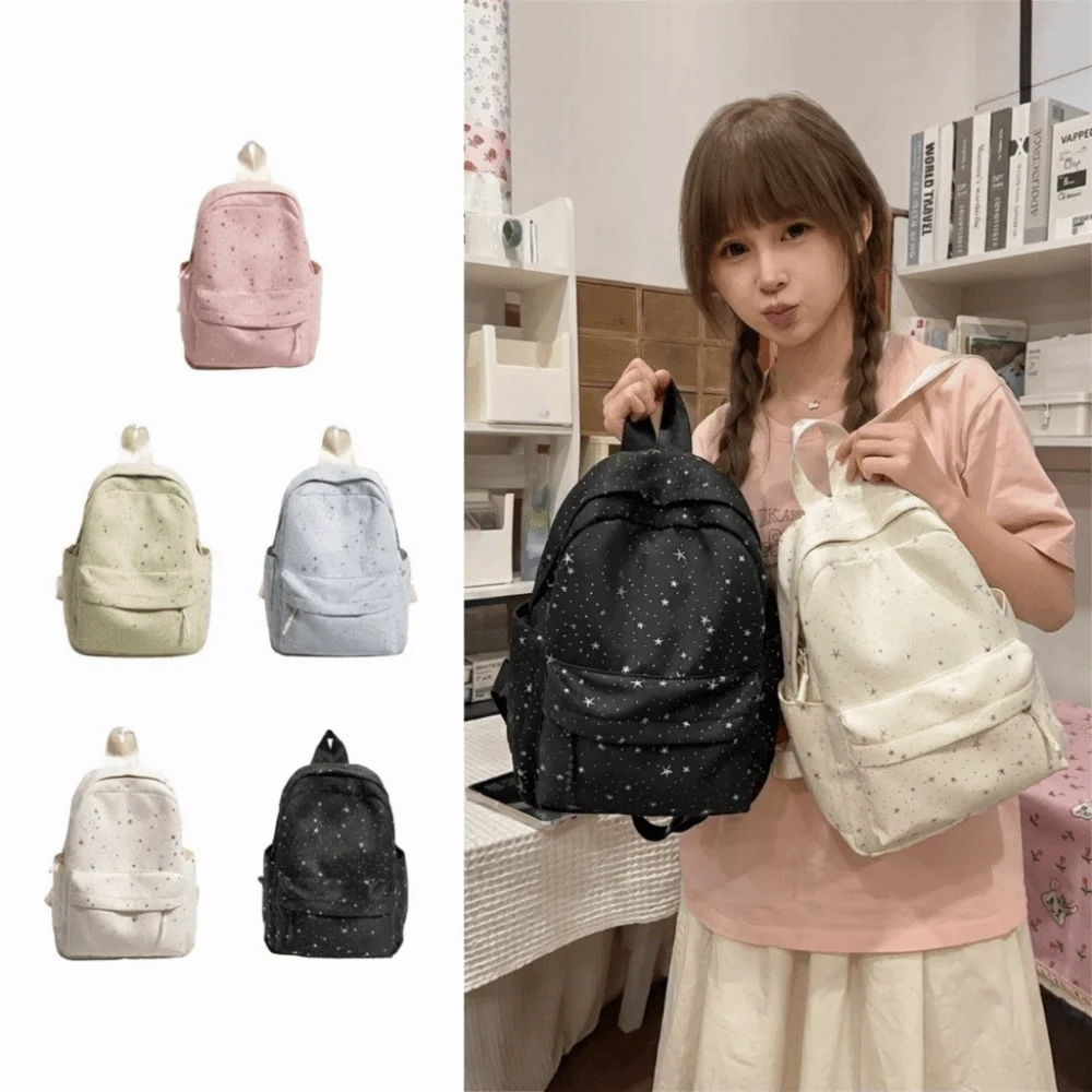 Tas Ransel Kasual Motif Bintang Kapasitas Besar Gaya Kuliah Tas Ransel Nilon Tas Selempang Gaya Korea Tas Sekolah Siswa Hadiah