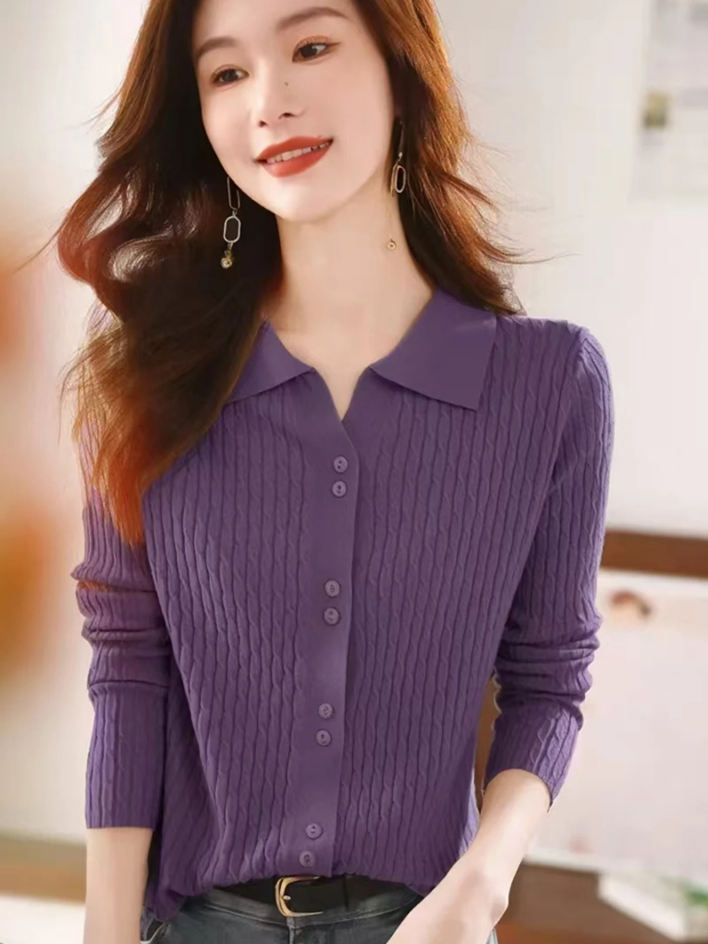 

Модный однотонный вязаный кардиган с открытым передом, базовый топ с длинным рукавом, зимний топ, высококачественный европейский бренд, женская одежда.