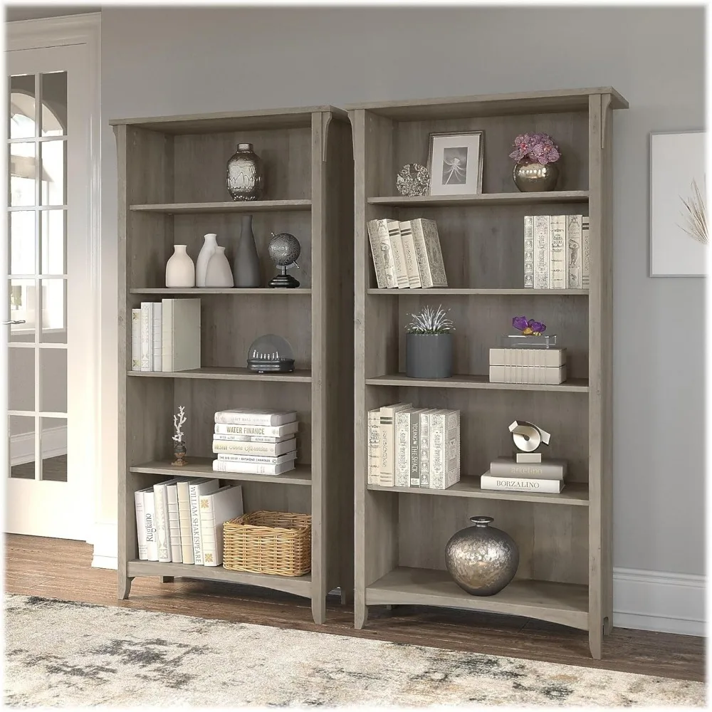 Salinas Tall 5 Shelf Bookcase - Set of 2 in Driftwood Gray