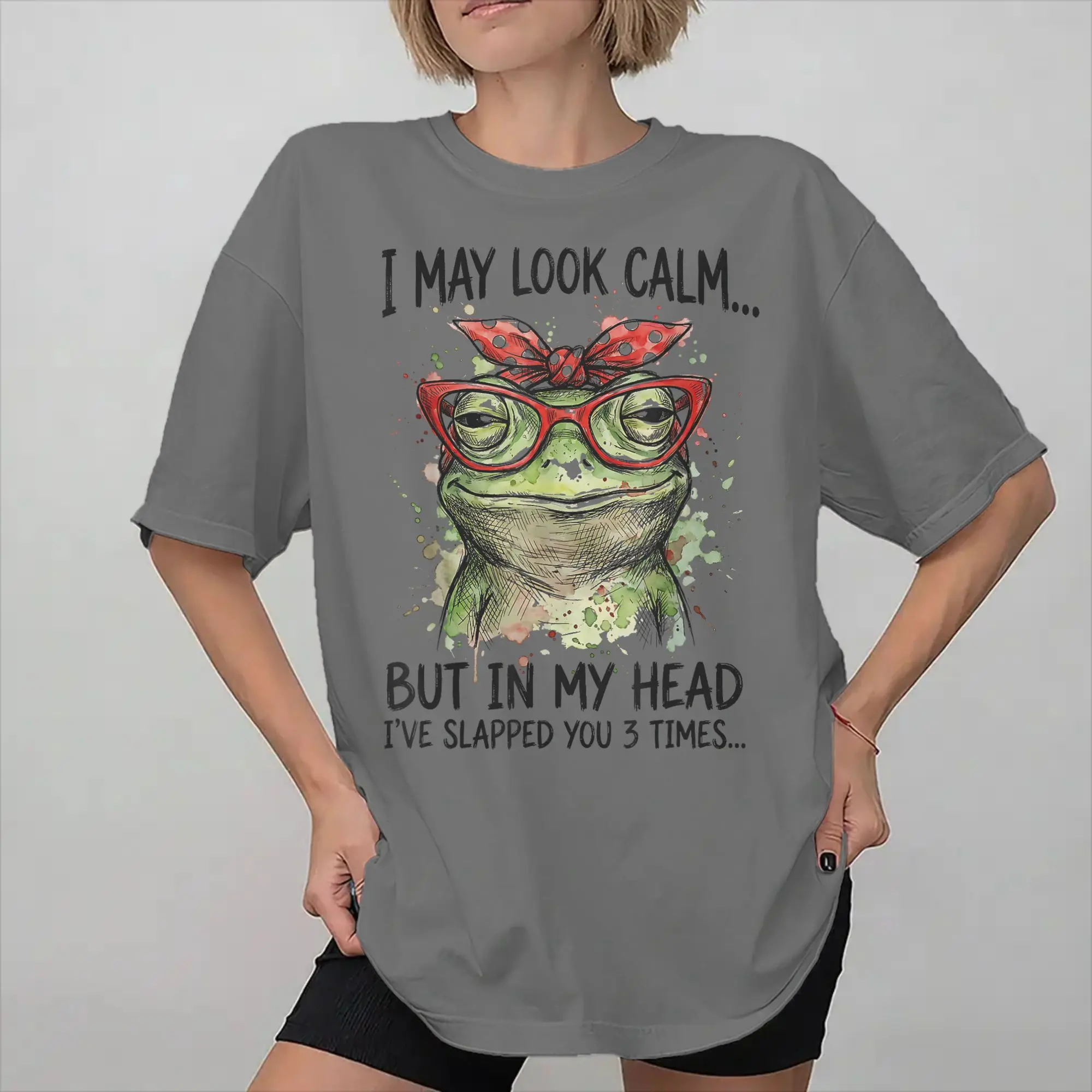 New Arrival I May Look Calm But Ive Slapped You Funny Frog  T Shirt for Men Women  Cotton Tee Shirt Short Sleeve Clothing