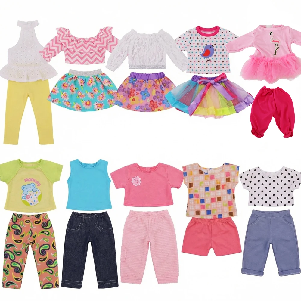 Conjunto de Roupas para Bonecas em Duas Peças (Superior e Inferior) para Primavera, Compatível com Bonecas Americanas de 18 Polegadas e Bonecas Bebê de 43 CM, Acessórios para Bonecas, Presentes DIY para Meninas Russas