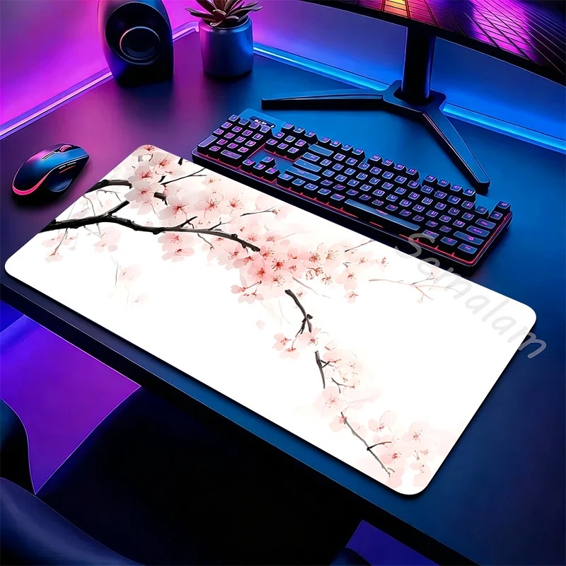 Office Home Sakura Mouse Pad Desk Mat Anti-Slip Bottom Stitched Locked Edge Smooth Mouse Mat for PC Laptop Keyboard Desk Decor