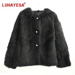 2024 Spain Tuscany Lamb Fur Shearling Clothing Women Black Simple Guaranteed Natural Sheepskin Fur Jacket