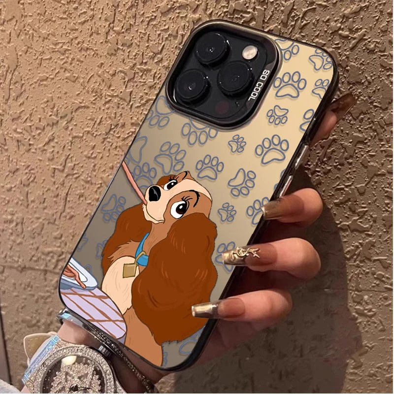 디즈니 레이디와 트램프 케이스 iPhone 16 15 14 13 12 11 Pro Max XS X XR 8 7 Plus SE 2020 도금 매트 하드 충격 방지 카파