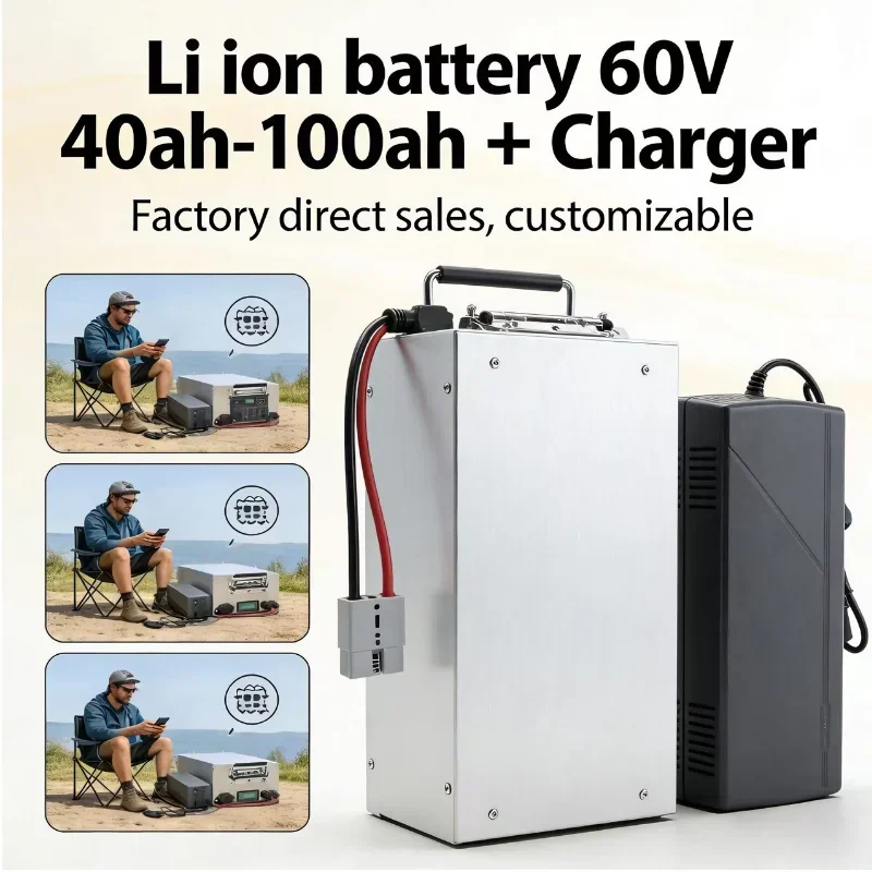 Lithium-Ion Battery Pack And Charger 60V 40Ah-80Ah for 1kw-5kw Electric Systems - Rechargeable High Capacity Battery Set for Gol