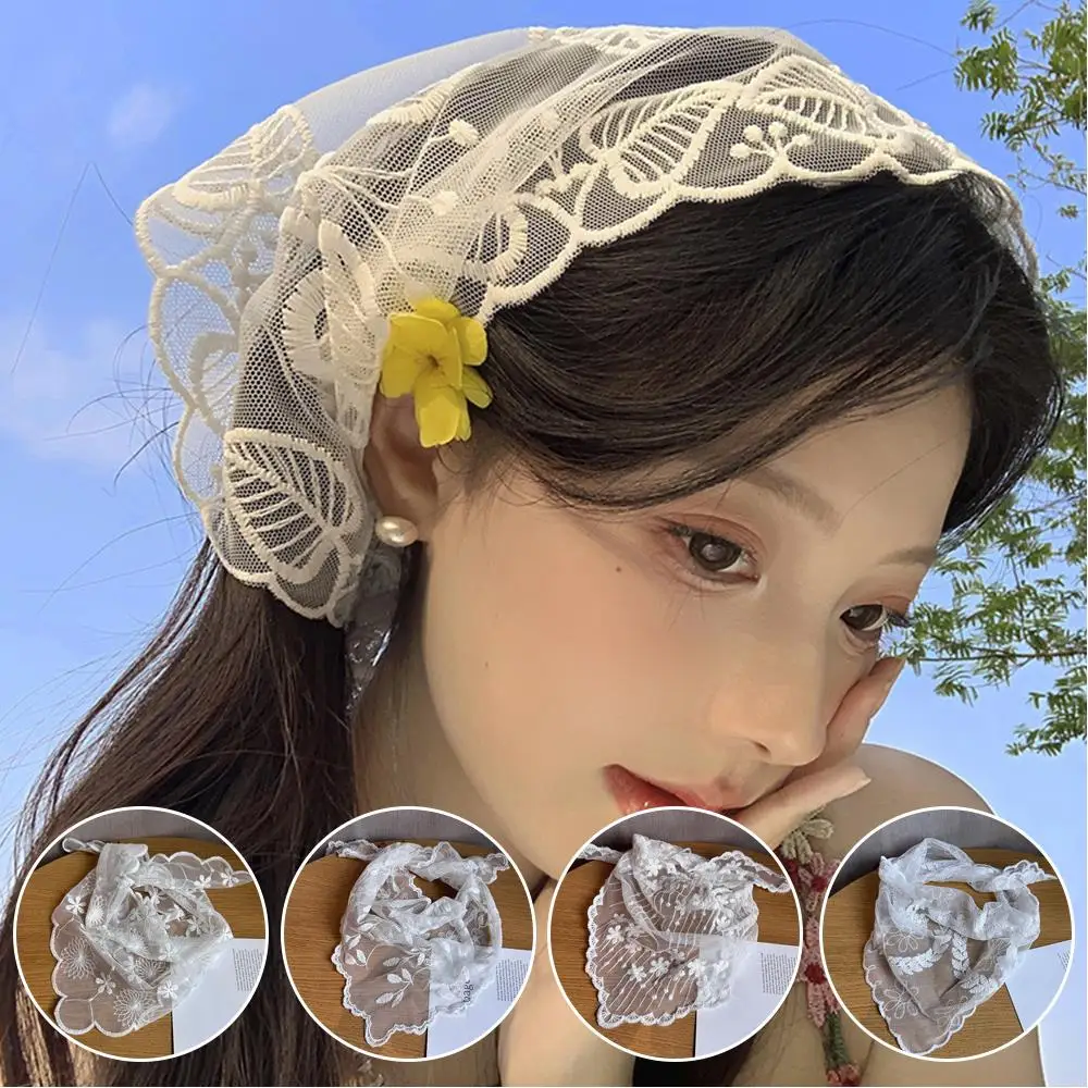 

Floral Lace Hair Scarf White Triangle Headscarf Hat Multipurpose Hair Accessories DIY French Pastoral Headband Hair Bands