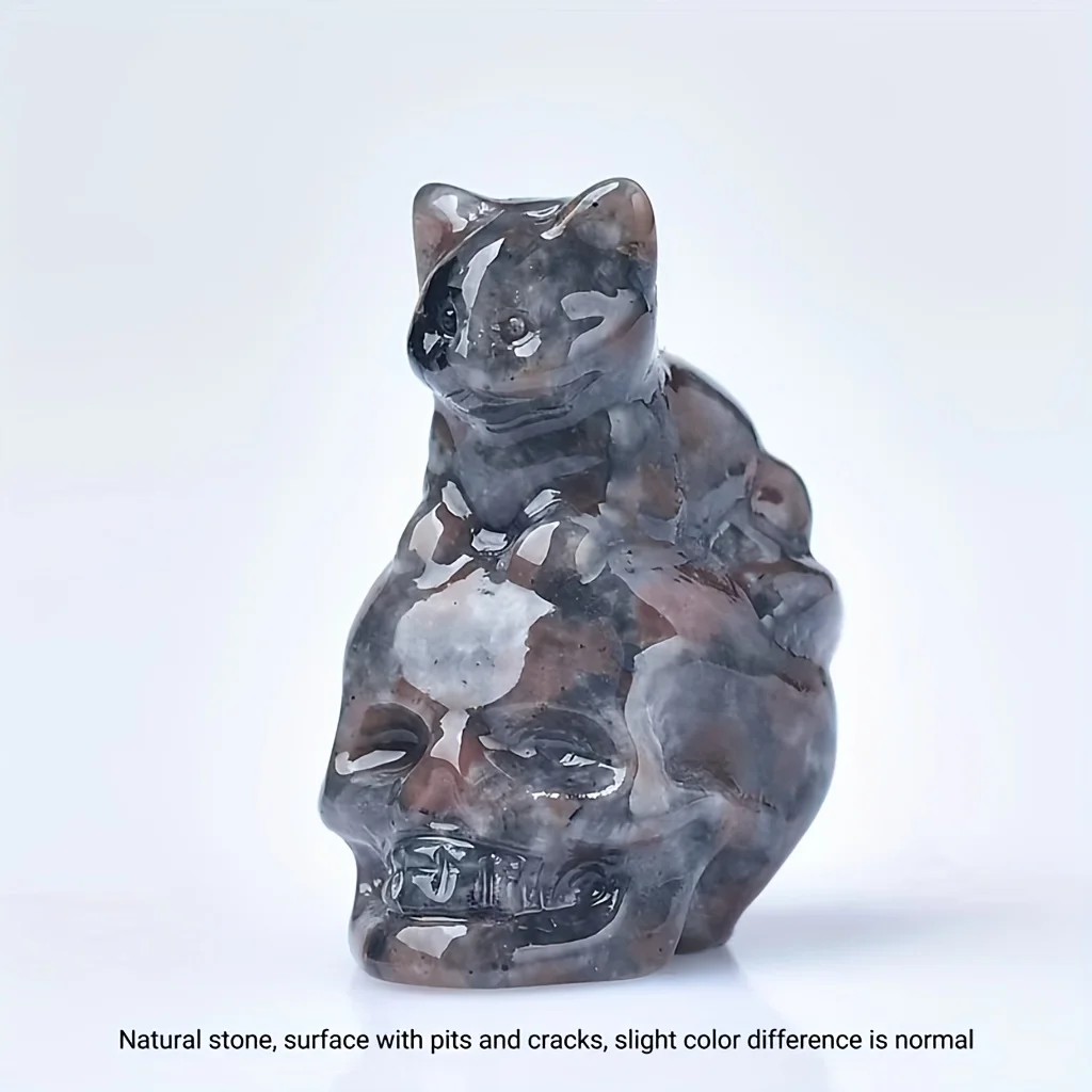 CUPIDCRYSTAL Hand-Carved Natural Crystal Skull Cat Figurine - Perfect for Halloween Decor & Gifts, 1.18in - view 5