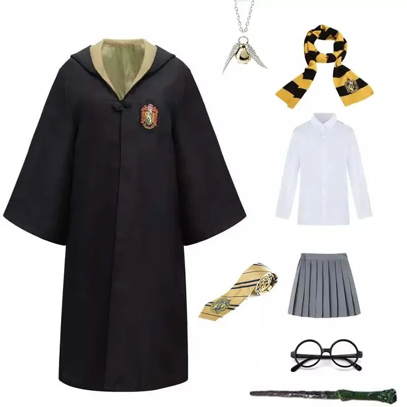 Halloween Costume for Adults and Kids with Hufflepuff Dress Yellow Cape Sweater Shirt School Uniform Hermione Granger Party Wear