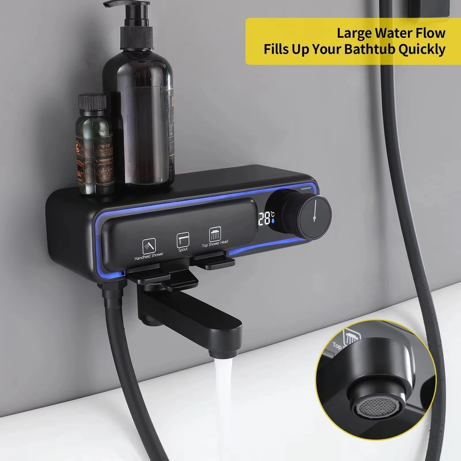 Système de robinet de douche dissimulé pour salle de bains moderne, ensemble de pomme de douche ronde murale en cuivre noir mat, mélangeur