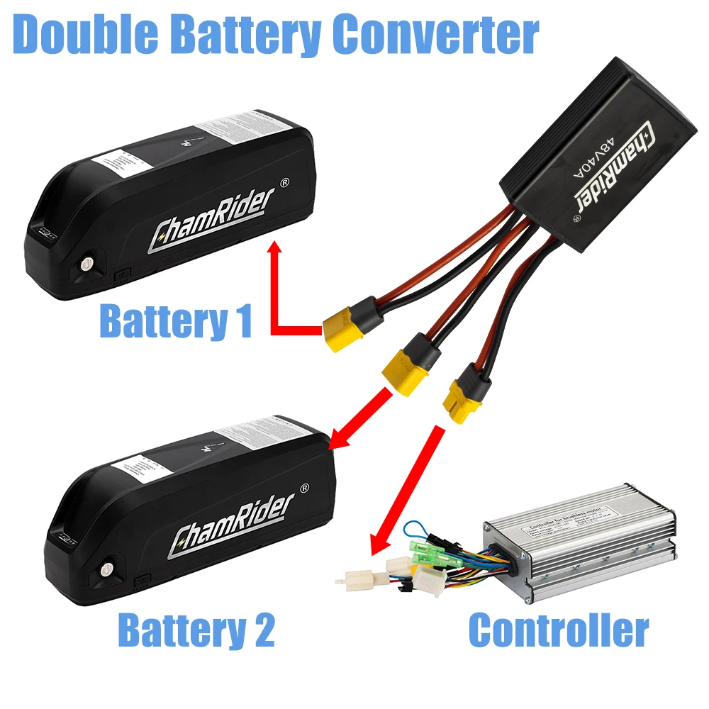 Convertitore di scarica a doppia batteria, adattatore di connessione, modulo di scarica bilanciata, parti di biciclette elettriche, 48V, 40A, 60A