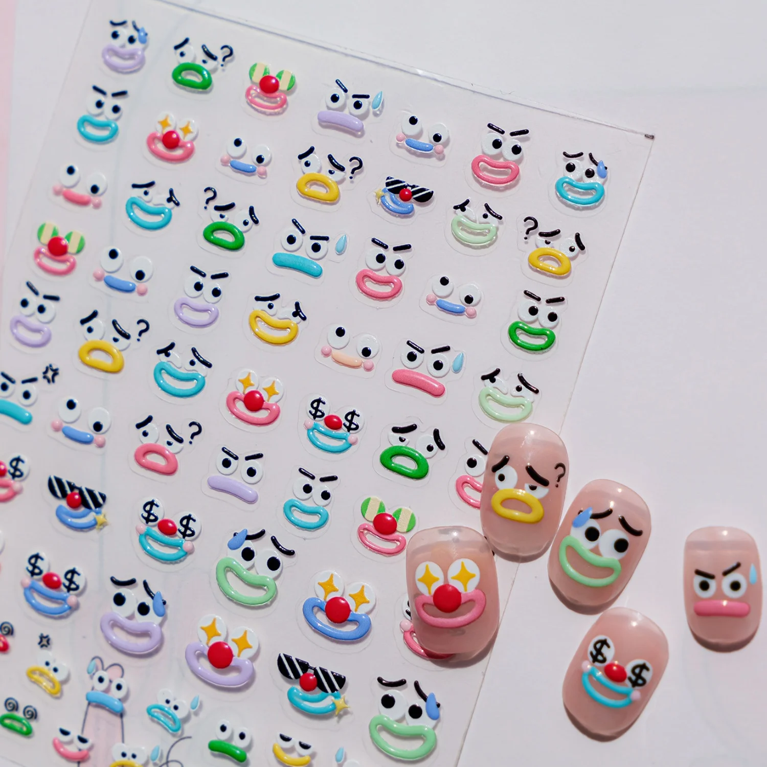 Autocollants 5D pour ongles, motif dessin animé Goofy, yeux et bouche amusants, expressions d'humeur, autocollants adhésifs pour enfants, filles, ongles en acrylique, manucure