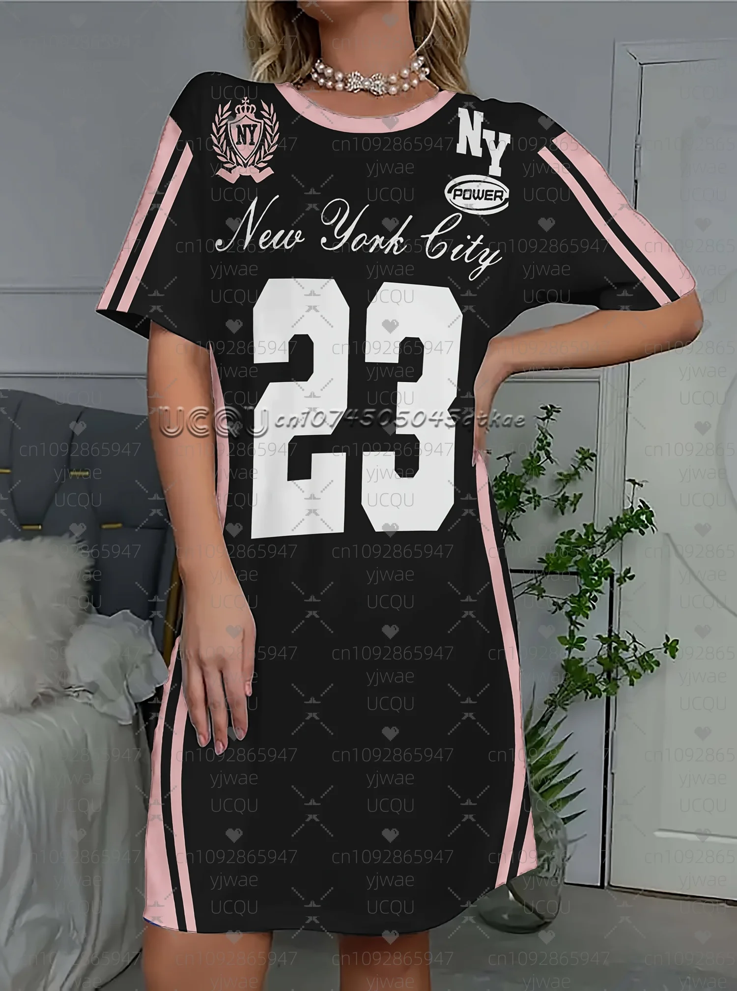 2025 Summer  Women T-Shirt Dress Loose Casual NEW YORK CITY Printed O-Neck Lady Short Sleeve Pullover Dresses Women Clothing