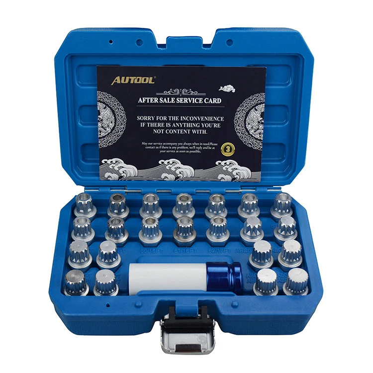 

AUTOOL 23 piece Wheel Lock Lugnut Anti-theft Lug Nut Screw Removal Key Socket Set VWs AUDIs with 1/2 inch (12.7mm) Socket Adap