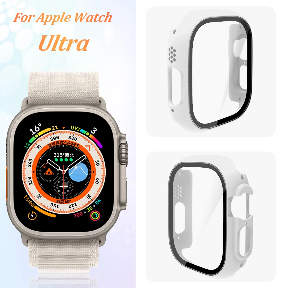 Glass+Case for Apple Watch Series 8Ultra 49mm Protection Cover Smartwatch Tempered Screen Protector PC Bumper iwatch 8 41mm 45mm