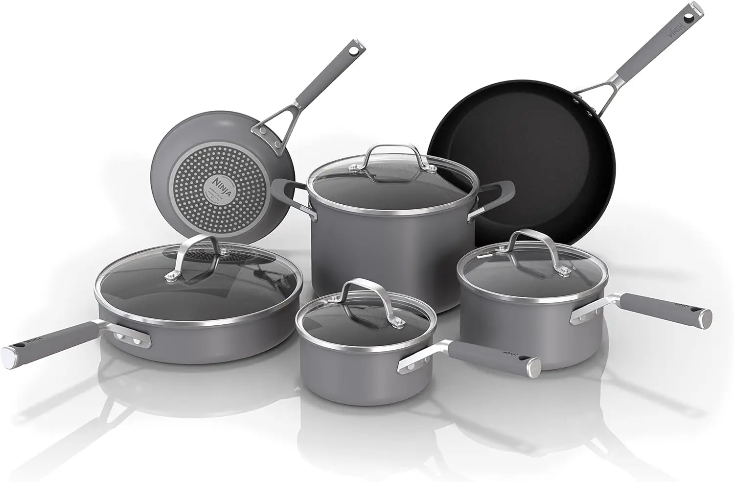 Ninja Pots And Pans Set Non Stick | Comfort Grip 10-Piece Cookware Set With Neverstick | Frying Pan, Sauce Pan With Lid, Stock