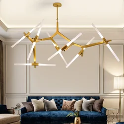 Nordic Herringbone LED Chandelier Lighting Black Golden Metal Ceiling Pendant Hanging Lamp for Living Dining Room Bedroom G4