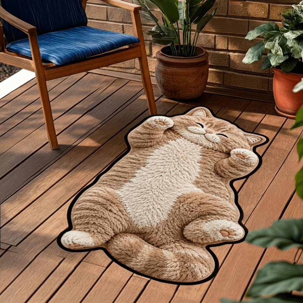 Soft 2D Cat-Shaped Area Rug Anti-fouling Non-Slip Home Decor Carpet Easy to Clean Cartoon Carpet Living Rooms