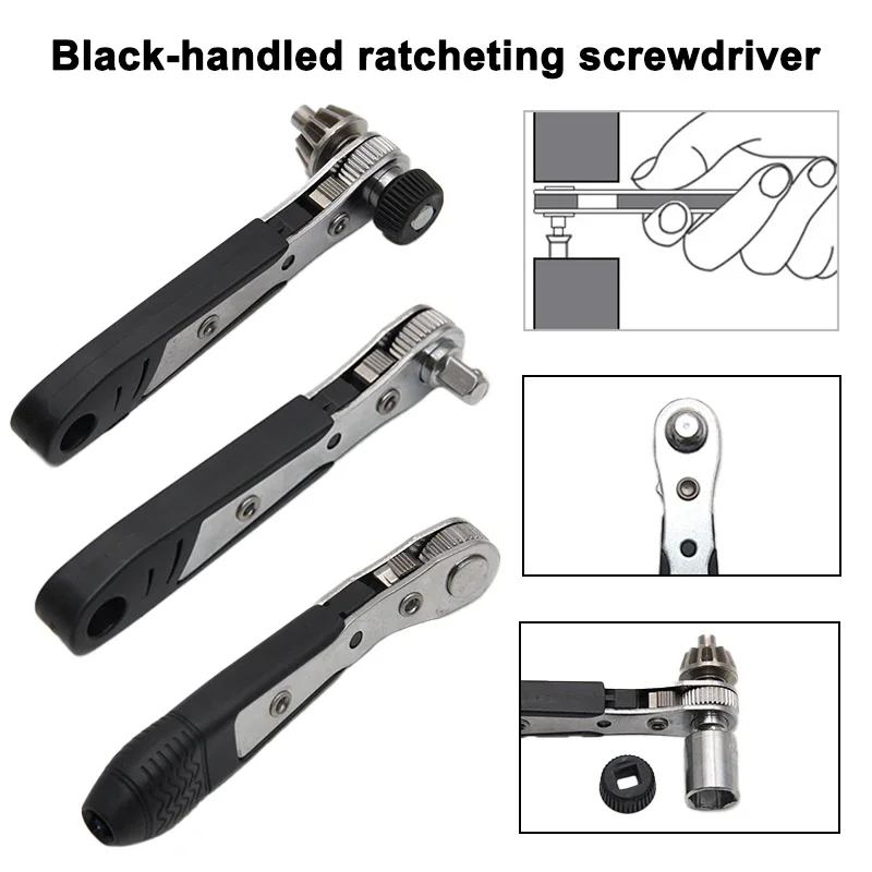 

2-in-1 Multi-Functional Drill Chuck Detachable Black Screwdriver Two-Way Ratchet Square Head Wrench Tool Home Repair