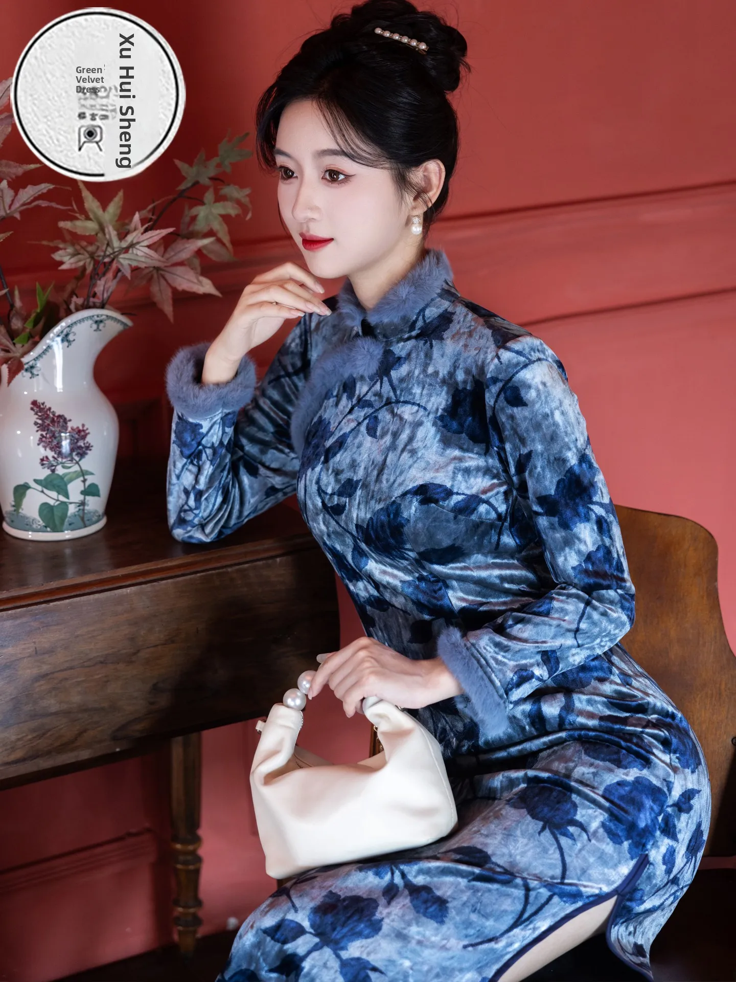 thiened-fce-long-sve-qipao-dr-young-sle-bleu-haut-de-gamme-sensation-automne-hiver-motif-floral-usage-quotidien-polyester-f