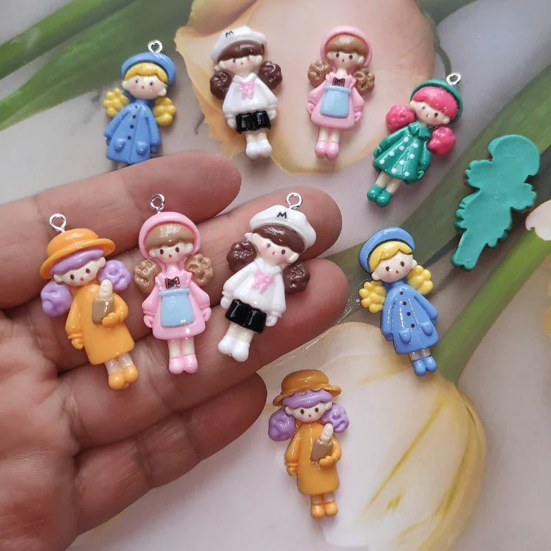 10pcs Cartoon Girl Charms Cute Girl Long Hair Pendant Flatback Resin DIY Jewelry Bracelet Earring Necklace Making Handmade Craft