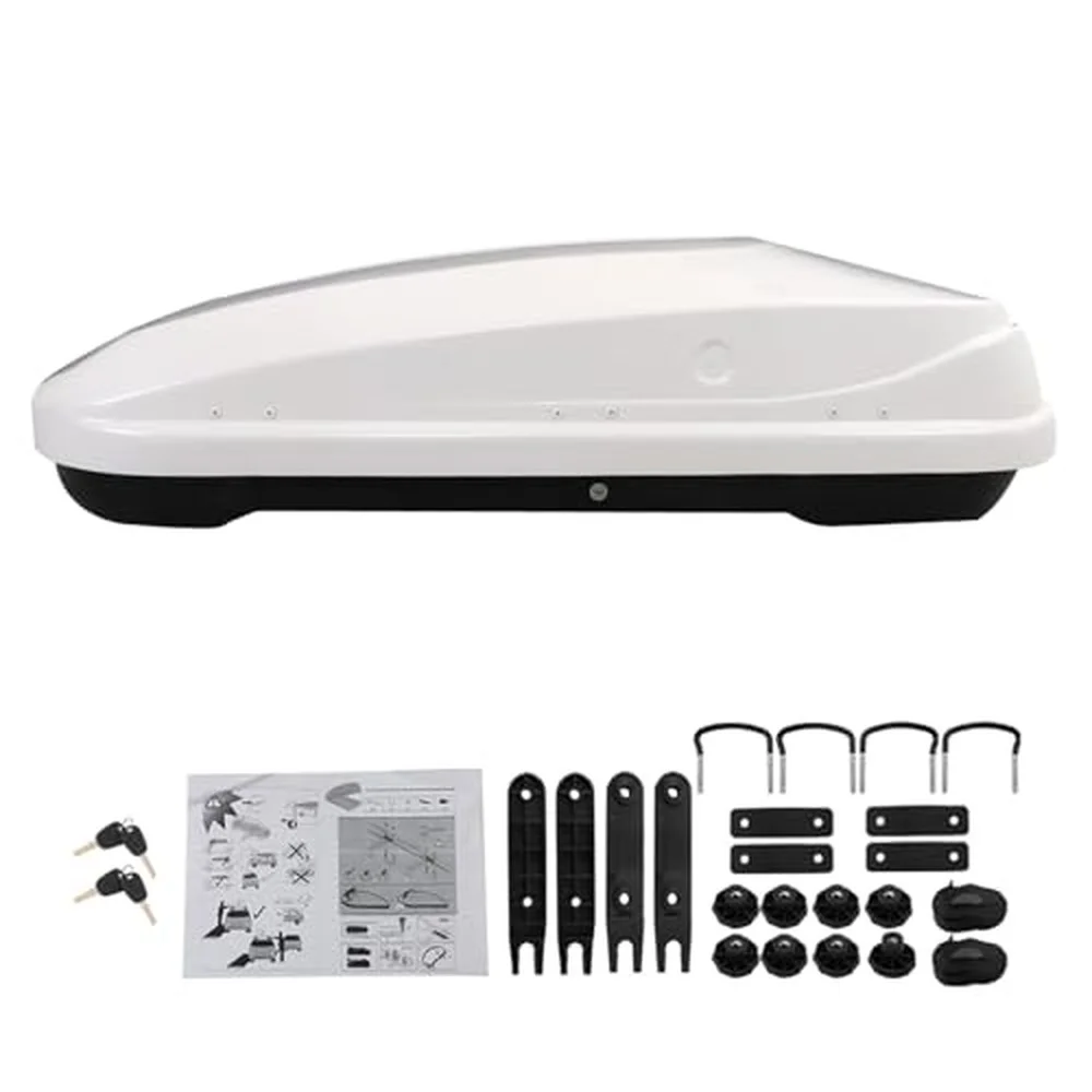 14 Cubic Feet Rooftop Box Cargo Luggage Carrier 2 Locks White